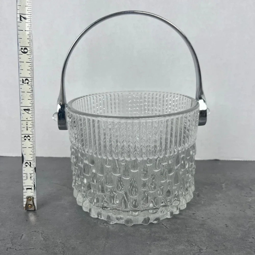 Teleflora Glass Ice Bucket Vintage Mid Century w/ Chrome‎ Handle Made in France